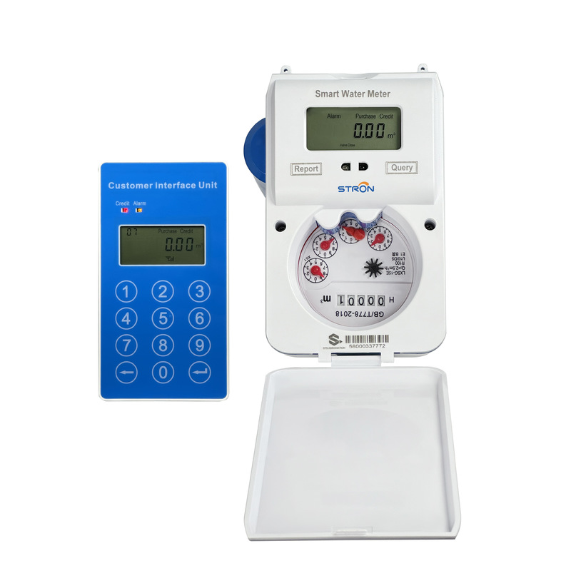 DN15 Prepaid Smart Water Meter with 999999.99m³ Measurement Range Anti-Theft Keyboard Type and 165mm*190mm*260mm Size